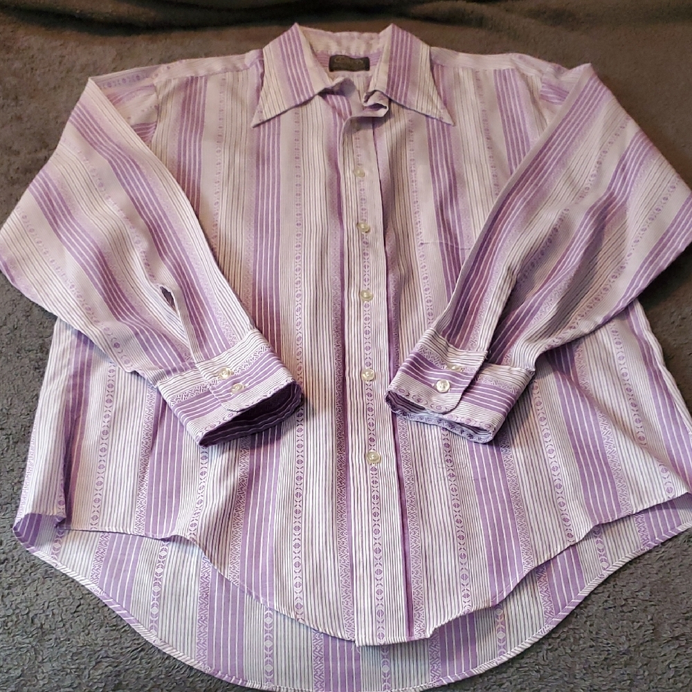 Honor Man Long Sleeve Purple & White Striped Dress Shirt